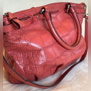 Vintage Coach Madison Crocodile Embossed Lindsey Satchel - Coral